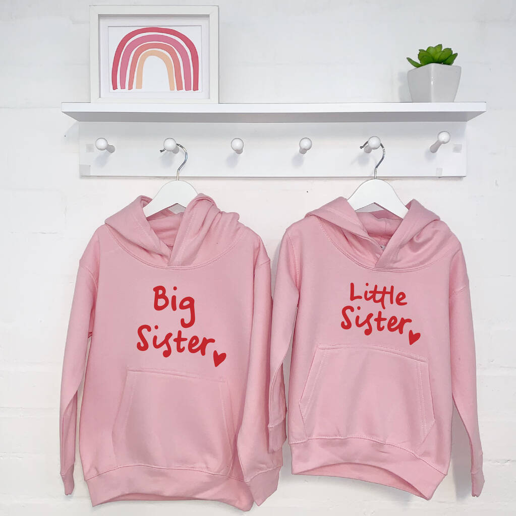 Big Sister Little Sister Pink And Red Hoodies
