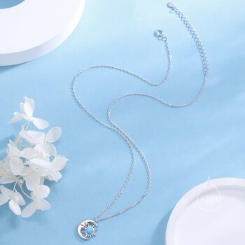 Sterling Silver Blue Opal Moon And Starburst Pendant Necklace, 2 of 11