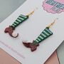 Red And Green Elf Legs Christmas Glitter Resin Earrings, thumbnail 4 of 4