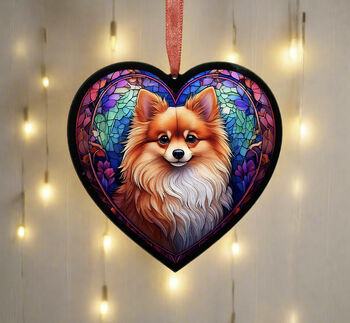 Pomeranian Stained Glass Effect Heart Suncatcher, 2 of 5