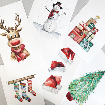 Set Of Five Hand Painted Christmas Cards, 10 of 12