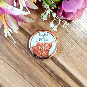 Highland Cow Rose Gold Compact Mirror, 5 of 7