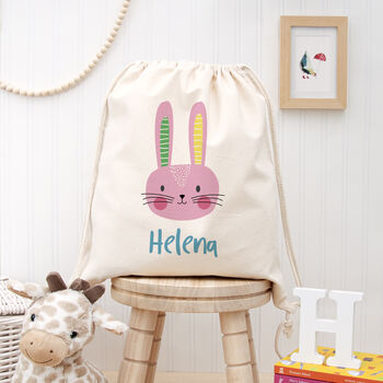 Personalised Playful Rabbit Cotton Nursery Bag, 3 of 3