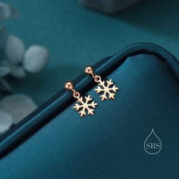Sterling Silver Minimalist Snowflake Dangle Stud Earrings, 5 of 11