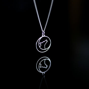 Howling Wolf And Moon Necklace In Sterling Silver, 7 of 12