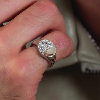 Sterling Silver Signet Ring With Mixed Pave Cz Stones, 5 of 6