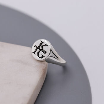 Monogram Initials Round Silver Signet Ring, 2 of 10
