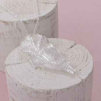 Sterling Silver Hessian Leaf Pendant, 2 of 3