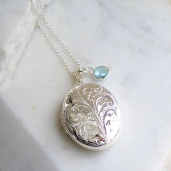 Extra Large Engraved Silver Locket With Birthstone, 3 of 10