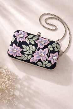 Canberra Embroidered Navy Blue Clutch, 3 of 5