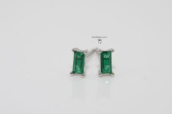Silver Emerald Cz Stud Earrings, 4 of 6