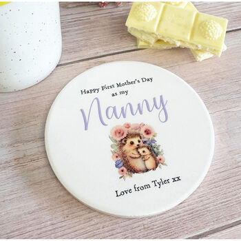 Personalised White Round Coaster For First Mothers Day Nanny, 2 of 2
