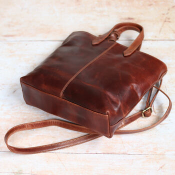 Leather Crossbody Shoulder Bag, Brown, 3 of 6