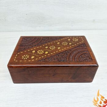 Carved Inlaid Floral Wooden Jewellery Box, 4 of 6