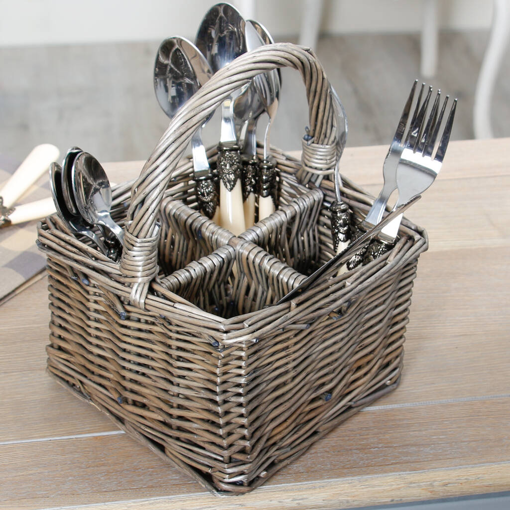 Wicker Four Section Cutlery Storage Basket By Dibor