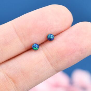 Extra Tiny Opal Ball Stud Earrings In Sterling Silver, 7 of 12