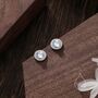 Moonstone Cz Halo Stud Earrings In Sterling Silver, thumbnail 2 of 8