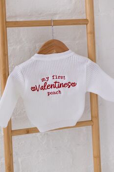 My First Valentines Embroidered Personalised New Baby Knitted Cardigan, 4 of 11