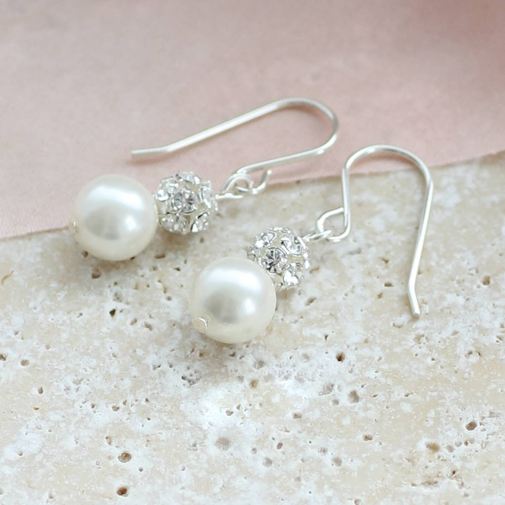 Pearl And Swarovski Glitterball Earrings By Joy by Corrine Smith