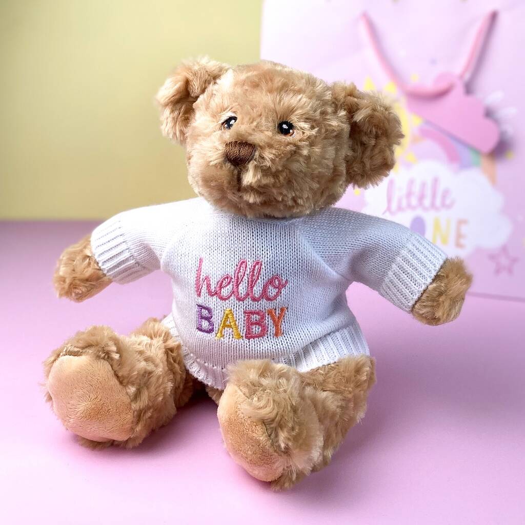 Keeleco Recycled Dougie Gift Bear 'Hello Baby' Pink, 1 of 4