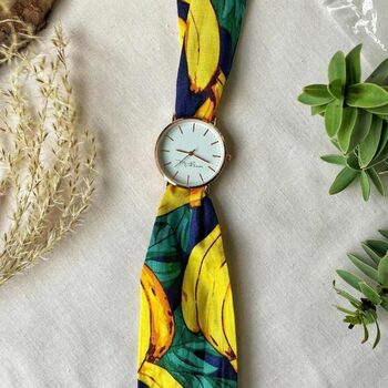 Banana Print Changeable Women Cotton Strap Wrist Watch, 6 of 9