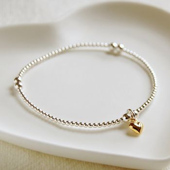 Silver Bead Bracelet With Heart Charm, 2 of 5