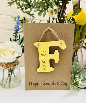 Personalised 2nd Birthday Card Wooden Letter Name, 3 of 6