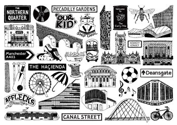Manchester Black And White Illustrated Greeting Card, 4 of 6