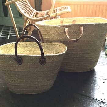 Large French Market Basket Short / Long Leather Handles, 9 of 10