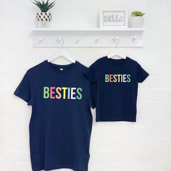 Mother And Child Pastels Besties Navy T Shirt Set, 4 of 6