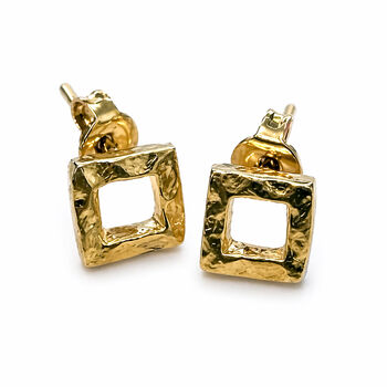 Battered Square Sterling Silver Stud Earrings, 4 of 6