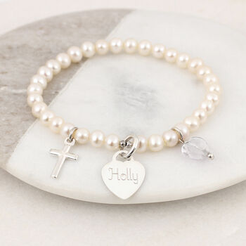 Girl's Personalised Silver Christening Pearl Bracelet, 4 of 8