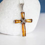 Mens Sterling Silver Baltic Amber Cross Necklace, thumbnail 3 of 12