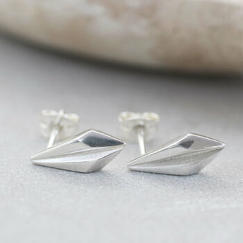 Geometric Earrings. Silver Art Deco Studs Earrings, 9 of 10