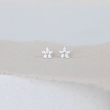 Mini Sterling Silver White Flower Stud Earrings, 2 of 8