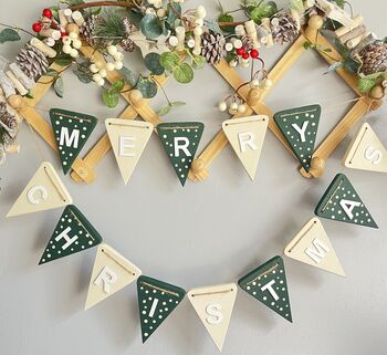 Wooden Christmas Bunting Happy Christmas Mantel Banner, 2 of 11