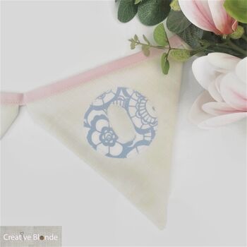 Cream, Pink And Blue Personalised Name Bunting, 11 of 12