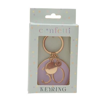 30th Birthday Keyring – Gold And Lilac Confetti Number Keychain Gift, 2 of 2