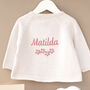 Personalised Pale Grey Baby Girl Cardigan With Blossom Name Embroidery, thumbnail 1 of 5