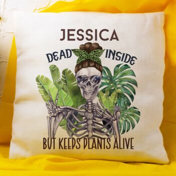 Personalised Plant Lover Skeleton Cushion, 3 of 3