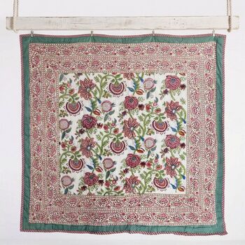 Turquoise, Pink And Burgundy Floral Indian Block Printed Cotton Bed Quilt, 4 of 9