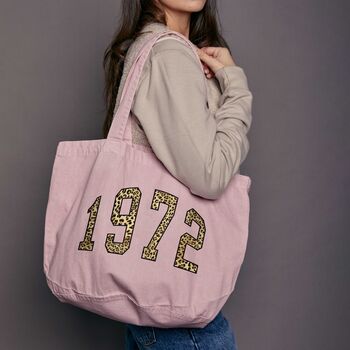 Personalised Varsity Leopard Year Vintage Tote Bag, 3 of 9