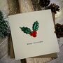 Personalised Holly Pom Pom Happy Christmas Card, thumbnail 1 of 2