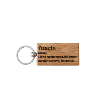 Dapper Chap 'Funcle' Rectangular Oak Keyring, 2 of 4