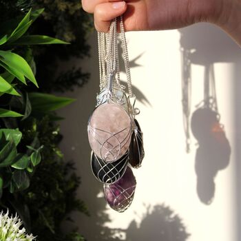 Black Onyx Silver Wrapped Gemstone Necklace, 2 of 4