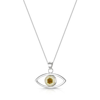 Real Flower Sterling Silver Evil Eye Pendant Necklace Seven Different Flower Options, 5 of 12