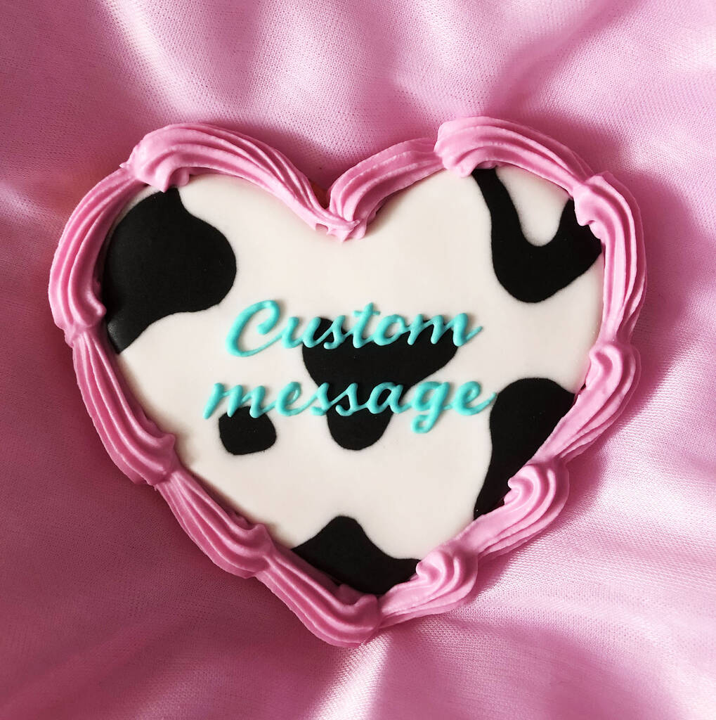 Personalised Retro Heart Iced Biscuit In Cow, 1 of 3