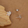 Sterling Silver Two Tone Daisy 18 G Screw Back Earrings, thumbnail 4 of 10
