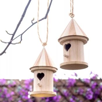2pc Hanging Wooden Bird Nest House Shelter Garden Decor, 3 of 4