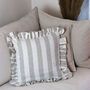 Wide Stripe French Linen Ruffle Cushion, thumbnail 1 of 3